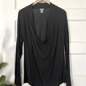 Ann Taylor Black Rounded Cowl Neck Long Sleeve Top | XL